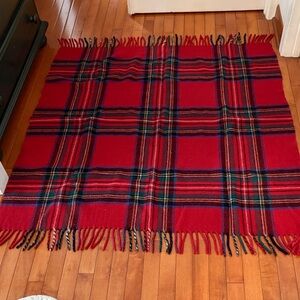 Festive Red Plaid Holiday Wool Throw Blanket